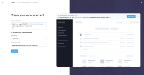 With new Admin Announcements, IT can keep the entire organization updated directly in Asana to get the right information to the right teams at the right time. (Graphic: Business Wire)