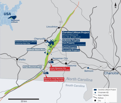 Figure 1 - Piedmont Lithium's Carolina Lithium Project Regional Map (Photo: Business Wire)