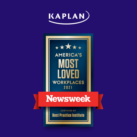 Kaplan has been selected to be on Newsweek’s Most Loved Workplaces list for 2021, ranking among the top 100 companies recognized for employee happiness and satisfaction. https://mostlovedworkplace.com/companies/kaplan-north-america/ (Graphic: Business Wire)