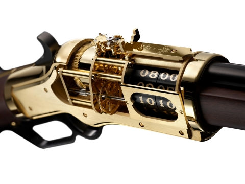 original EVERY WINCHESTER IS UNIQUE Caliber: - Designed and manufactured in-house by L’Épée, 1839 with serial number. - Rifle architecture. - Power reserve of 8 days from single barrel. - Balance wheel frequency of 2.5 Hz / 18,000 vibrations per hour. - 342 components. - 11 jewels. - Incabloc shock protection system (Photo: Laurent-Xavier Moulin)