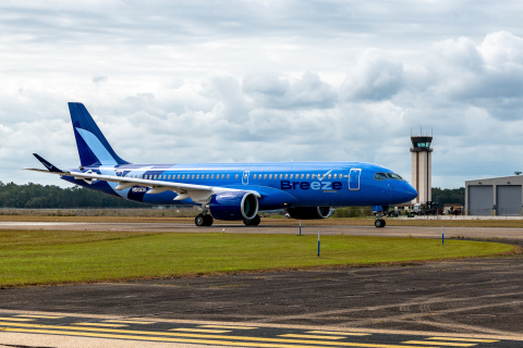 Breeze Airways today unveiled its first A220-300 aircraft in Mobile, AL. (Photo: Business Wire)