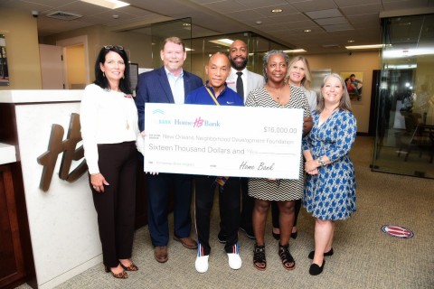 Officials from Home Bank, the Federal Home Loan Bank of Dallas and the New Orleans Neighborhood Development Foundation celebrate $16,000 in Partnership Grant Program funding. (Photo: Business Wire)