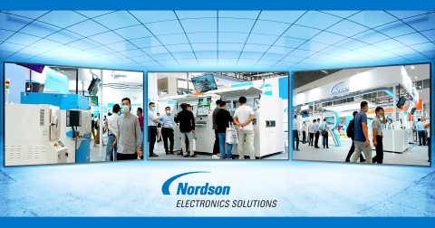 Nordson Electronics Solutions equipment for electronics manufacturing were popular demonstrations at the NEPCON Asia tradeshow in October 2021 in Shenzhen, China. On display were systems for conformal coating, dispensing, plasma treatment, selective soldering, and X-ray inspection from ASYMTEK, DAGE, MARCH, and SELECT product lines. (Graphic: Business Wire)