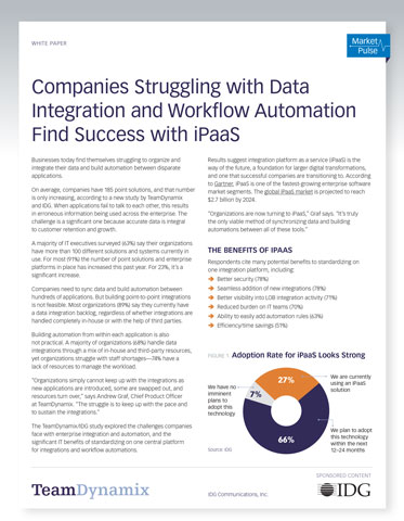 IDG and TeamDynamix joint report - Companies Struggling with Data Integration and Workflow Automation Find Success with iPaaS