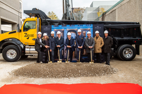 Celebrating the start of construction are (shown L-R): 89 Avenue Road’s Project Lawyers, Philip Gordin and Jessica Tarr from Gordin and Tarr LLP; Armour Heights Developments' Project Coordinator, Lucio Mazzotta; Project Interior Designer, Brian Gluckstein; Armour Heights Developments’ President, Frank Mazzotta; Project Architect, Richard Wengle; The Forest Hill Group's President and CEO, Robert Klopot; Armour Heights Developments' Project Manager, Michael Mazzotta and Tony Crisanti. Photo Credit: Arthur Mola Photography