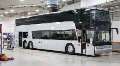 The first repowered electric Van Hool TD925 motor coach is getting ready for the road at Lightning eMotors' Colorado manufacturing plant. (Photo: Lightning eMotors / M. Miller)