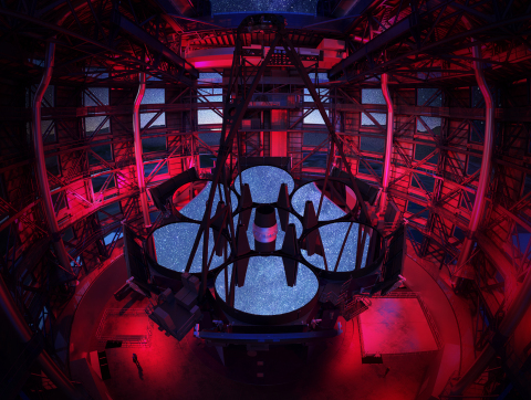 Rendering of the Giant Magellan Telescope's primary mirror array, consisting of seven of the world's largest mirrors. Credit: Giant Magellan Telescope –GMTO Corporation