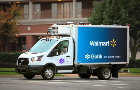 A Gatik truck on its delivery route in Bentonville, Arkansas. Gatik focuses exclusively on fixed, repeatable delivery routes to maximize safety, using proprietary, commercial-grade autonomous technology that is purpose built for B2B short-haul logistics. (Photo: Business Wire)
