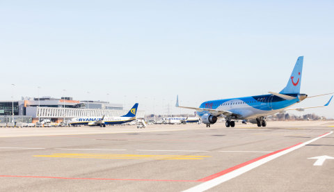 Aircraft and ground handling vehicles parked at the facilities of Brussels South Charleroi Airport. EMMA Systems’ operations management platform will help the airport increase operational efficiency. (Photo: Business Wire)