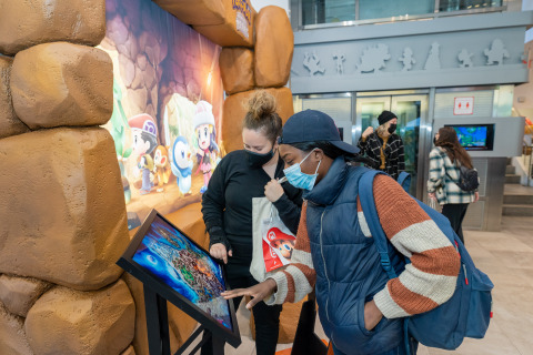 In this photo provided by Nintendo of America, Alexandra Johnson of New York and Jennifer Williams of New York explore the map of Pokémon Brilliant Diamond and Pokémon Shining Pearl’s Sinnoh region in the Nintendo NY store. Pokémon Brilliant Diamond and Pokémon Shining Pearl are re-imagined versions of the original Pokémon Diamond and Pokémon Pearl, featuring a faithfully reproduced original story, modern player-friendly conveniences and up-close-and-personal Pokémon battle scenes. The games launch exclusively for the Nintendo Switch family of systems on Nov. 19. (Photo: Business Wire)