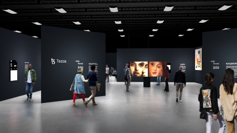 Renderings of the Tezos exhibition at Art Basel in Miami Beach 2021 (Photo credit: Huge)
