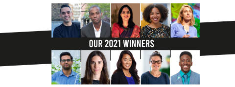 original In alphabetical order: Amanda Alexander, Detroit Justice Center; Krista Donaldson, Equalize Health; Aparna Hegde, ARMMAN; Kaushik Kappangantulu, Kheyti; Nisha Ligon, Ubongo; Heejae Lim, TalkingPoints; Uzoma Orchingwa, Ameelio; Alexander Roque, Ali Forney Center; Rebecca van Bergen, Nest; Tony Weaver, Weird Enough Productions. (Photo: Business Wire)