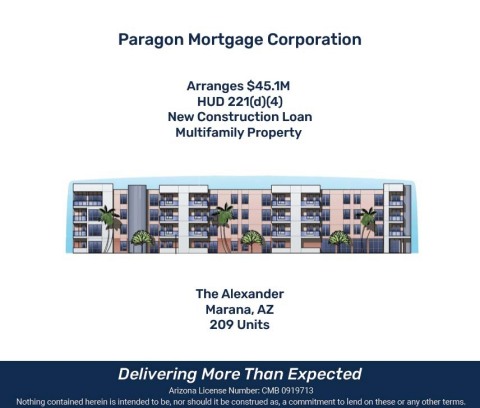 Paragon Mortgage Corporation Arranges $45.1M HUD 221(d)(4) for New Construction Loan (Graphic: Business Wire)