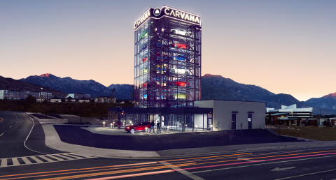 Carvana has launched its newest Car Vending Machine in Salt Lake City. The white brick and glass structure stands eight stories tall with a 27-vehicle capacity, offering car buyers in Utah an entirely New Way To Buy A Car®. (Photo: Business Wire)