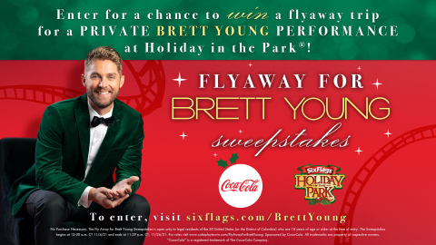 Visit sixflags.com/BrettYoung for a chance to win a flyaway trip for a private performance during Holiday in the Park. (Photo: Business Wire)