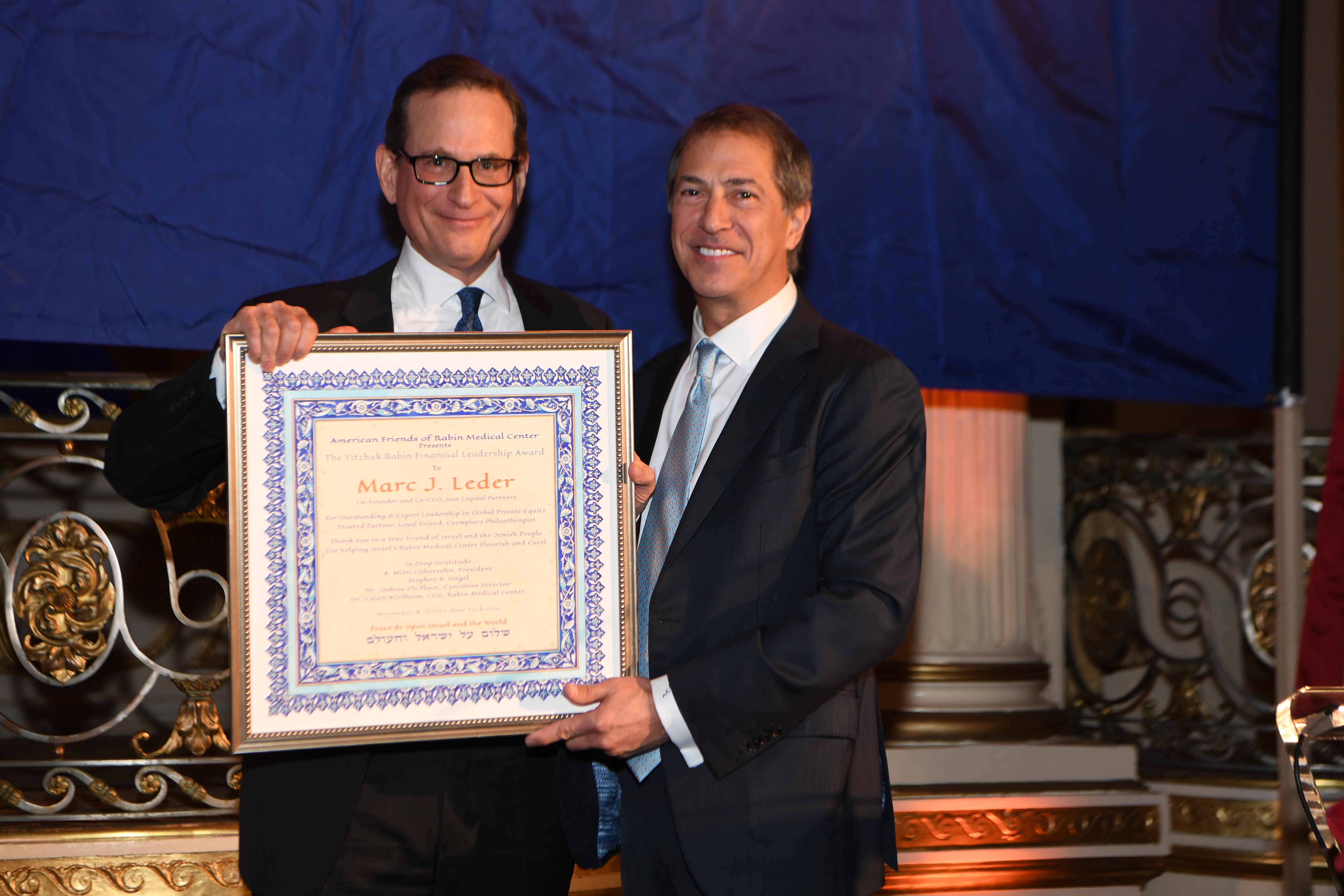 Sun Capital Partners Co-CEO Marc Leder Receives Prestigious Yitzhak Rabin Financial Leadership Award from American Friends of Rabin Medical Center | Business Wire