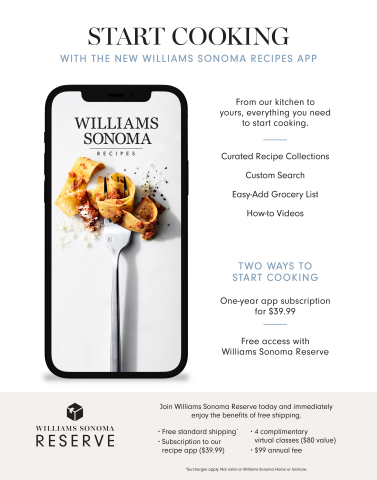 Williams Sonoma Launches New Williams Sonoma Recipes App and Williams Sonoma Reserve membership program (Photo: Business Wire)
