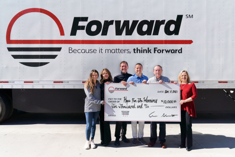 Katie Bishop, Sylvia Cintron, Tom Schmitt, and Kyle Mitchin from Forward Air present a $10,000 Donation to Hope For The Warriors' Paul McTear, Board Treasurer, and Karen Lee, Head of Brand and Donor Experience. (Photo: Business Wire)