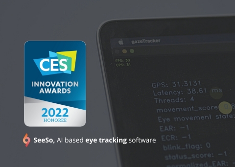 VisualCamp has been named a CES® 2022 Innovation Awards Honoree in the Software category for SeeSo, a no hardware eye tracking software development kit (SDK). SeeSo is an AI-based eye tracking solution that provides deep insights into how users interact with apps and websites. Utilizing the front-facing camera from the user’s device, SeeSo allows users to scroll, click, and take control of their mobile devices and computers with just their eyes. At the same time, businesses collect useful gaze data including where the user’s attention is and overall activity. (Graphic: Business Wire)