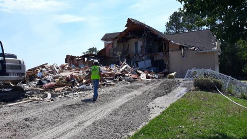 Corvias demolishes the final of approximately 280 homes as part of Hurlburt Field’s initial development scope. The company will complete the delivery of 404 new homes by the end of 2022. (Photo: Business Wire)