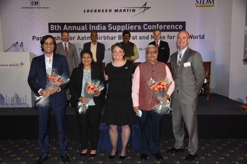 original L-R: Rishab Mohan Gupta, Promoter and Director- Rossell India Ltd., Zeena Philip, COO- Rossell Techsys, Abby Lilly, VP, Global Supply Chain, Rotary & Mission Systems- Lockheed Martin, Prabhat Kumar Bhagvandas, CEO- Rossell Techsys, Greg Laubisch, Director, RMS SC- Lockheed Martin at the recognition ceremony. (Photo: Business Wire)