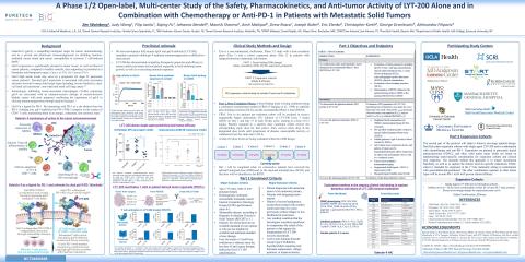 PureTech announced that a poster presentation describing the Phase 1/2 trial of LYT-200 for the potential treatment of difficult-to-treat solid tumors, including pancreatic cancer, colorectal cancer and cholangiocarcinoma, will be given at the Society for Immunotherapy of Cancer (SITC) 36th annual meeting. (Graphic: Business Wire)