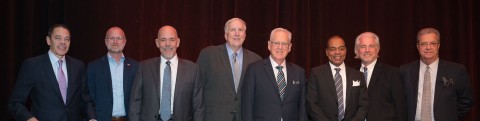 From Left to Right: William Kennard; Brendan Carr; Jim Tracy; Ron Smith; Pat Riordan; Ari Fitzgerald; Morgan O'Brien; Mark Crosby. (Photo: Business Wire)