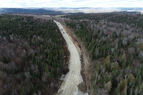 Aerial view of the Matawinie mining project construction site; the access road to be operational by the end of Q4-2021. (Photo: Business Wire)