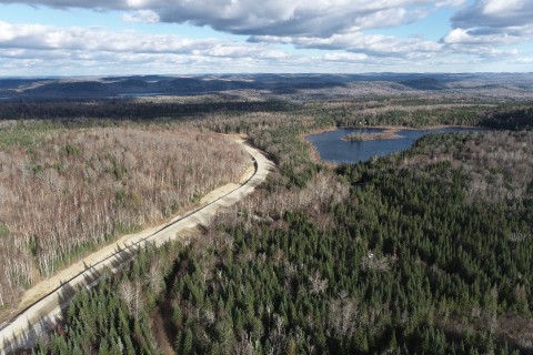 Aerial view of the Matawinie mining project construction site; the access road to be operational by the end of Q4-2021. (Photo: Business Wire)