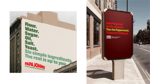 Papa Johns new visual identity draws inspiration from the premium ingredients it is known for and is brought to life through colors like Tangy tomato (red), Fresh basil (green), Fluffy dough (off-white), a custom typography, photos and illustrations. (Photo: Business Wire)