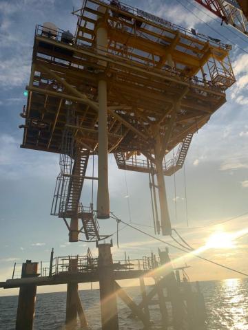 The campaign included full-field decommissioning of five structures and associated wells, pipelines, topsides, and jackets in water depths ranging from 44 ft to 132 ft. (Photo: Business Wire)