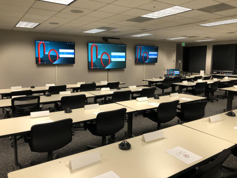 Each conference room at DISH Network’s corporate headquarters utilizes up to three BMA-CTs installed in the ceiling, two UNITE 200 cameras for video capture, and CONVERGE® Pro 2 128 units. (Photo: Business Wire)