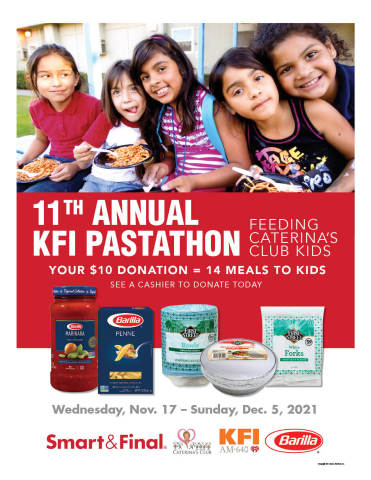 Smart & Final Launches Donation Drive Benefitting the 11th Annual KFI AM 640 and Caterina’s Club PastaThon in Support of Youth Hunger Relief. Now through December 5, Smart & Final shoppers can make in-store donations that will provide warm, nutritious meals for underprivileged children and their families. (Graphic: Business Wire)