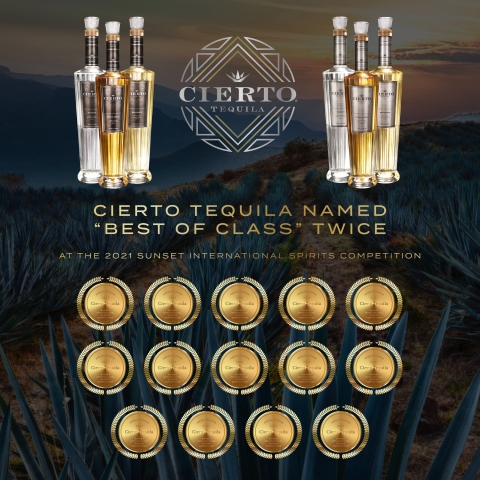 Cierto Tequila Named "Best Of Class" Twice At The 2021 Sunset International Spirits Competition (Photo: Business Wire)