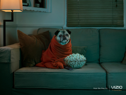 “Hear Like They Do,” a new ad campaign from VIZIO, offers a glimpse into the lives of dogs who are captivated by the immersive sound quality of VIZIO’s Sound Bars as they sit and stay in for a night of television. (Photo: Business Wire)
