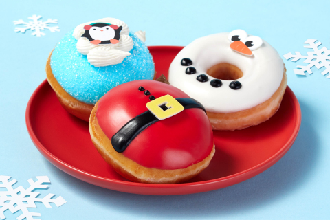 Three new holiday doughnuts join returning seasonal classics beginning Nov. 26 along with free doughnut and coffee Black Friday offer and popular Day of the Dozens on 12/12 (Photo: Business Wire)