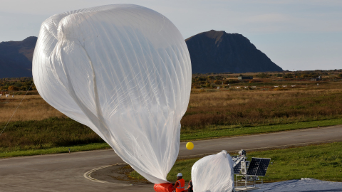 An electronics and engineering team from Raven Aerostar launches a high altitude balloon from Andoya Air Station to sense a simulated target in the Norwegian Sea during the Thunder Cloud live-fire exercise in Andoya, Norway, Sept. 15, 2021. The appearance of U.S. Department of Defense (DoD) visual information does not imply or constitute DoD endorsement. [Photo credit: Defense Visual Information Distribution Service (DVIDS)]