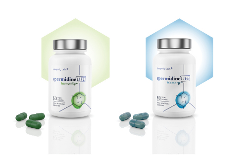 Two new autophagy-inducing agents, spermidineLIFE® Immunity+ and spermidineLIFE® Memory+, launch in the U.S. Both dietary supplements demonstrate immune, memory and cognitive support. (Photo: Business Wire)