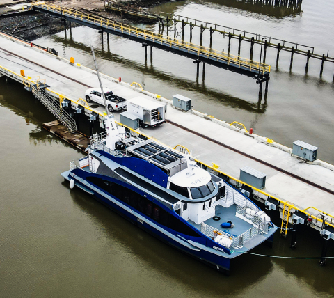 Sea Change – SWITCH Maritime’s flagship zero-emissions vessel, a 75-passenger ferry powered by hydrogen fuel cells and batteries. (Photo: Business Wire)