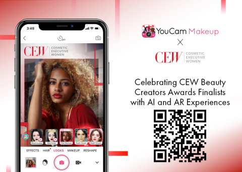 App users can experience CEW Beauty Creators Awards finalists’ products virtually through AI and AR experiences exclusively on the YouCam Makeup app. (Photo: Business Wire)
