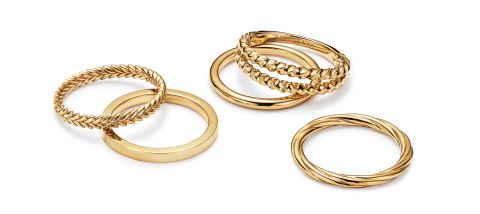 The FOREVER FUTURA Collection - Five consciously crafted mercury-free, 18kt Fairmined Ecological gold stacking rings from FUTURA. Available for purchase online at futurajewelry.com. (Photo: Business Wire)