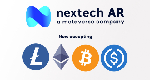 Nextech AR Integrates with Coinbase Commerce, now accepting the following major cryptocurrencies as payment method: Bitcoin, Ethereum, Litecoin, and USD Coin (Graphic: Business Wire)