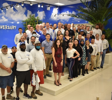 Employees of Essig Pools headquartered in Miramar, Florida, celebrate the company’s new partnership with Atlanta-based Garden City Companies. Garden City Companies, which counts former Florida Governor Jeb Bush and former NFL quarterback Drew Brees among its investors, acquired Essig Pools, one of the Top 50 Pool Builders in the U.S., in what is the first of many acquisitions the company plans to make in Florida. Garden City is focused on building a family of the best pool companies in Florida and is actively looking for other exceptional pool builders to acquire from owners seeking to retire, with the intent to make Essig and future acquired pool companies the most caring and innovative pool builders in the country. (Photo: Business Wire)