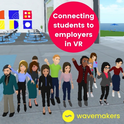 Wavemakers is a ground-breaking work-integrated learning program supported by the Government of Canada, designed to connect diverse post-secondary students with leading employers across Canada. Wavemakers is the ONLY innovative work-integrated learning program accessible to all Canadian post-secondary students, wherever they are, that leverages cutting-edge technologies, world-class experts, and critical employer networks so that students are ready to make waves towards a brighter future. (Graphic: Business Wire)
