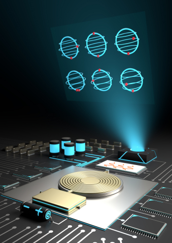 Artistic impression of an on-chip microwave source controlling qubits. Credit: Aleksandr Kakinen.