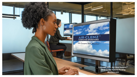 The Air-Clenz(TM) Computer Monitor makes workplaces healthier and workers more productive by quickly capturing and cleaning air to a 99.97% level free of COVID-19 and its variants, other viruses, pollutants, and contaminants. (Photo: Business Wire)