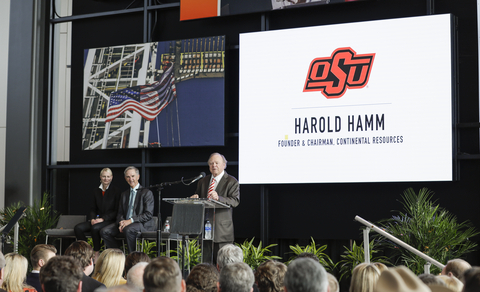 thumbnail Energy icon Harold Hamm speaks Wednesday, Dec. 15, 2021 at the newly announced Hamm Institute for American Energy at Oklahoma State University. (Photo: Business Wire)