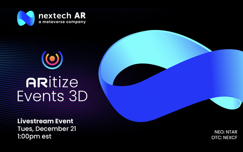 TOMORROW! Join Nextech AR CEO Evan Gappelberg, COO Eugen Winschel and President Paul Duffy for a special livestream event to discuss positioning virtual events in the Metaverse, and the major metaverse upgrade to Nextech's ARs virtual events platform, ARitize Events 3D. (Graphic: Business Wire)