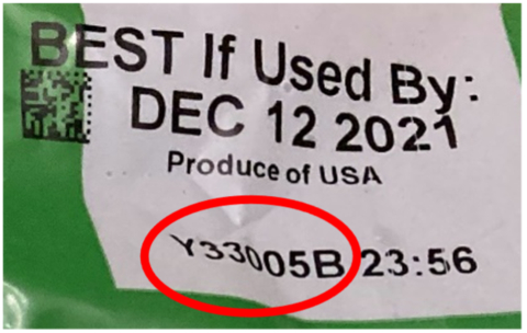 Example product code from Yuma, AZ plant (Graphic: Business Wire)