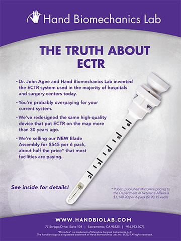 Dr. John Agee created the single-portal Endoscopic Carpal Tunnel Release system used in most hospitals and surgery centers today. Hand Biomechanics Lab returns to the market with a drop-in replacement Disposable Blade Assembly for just $545 per 6 pack. A simple vendor switch could save the O/R up to $10,000 per year for every 100 procedures. That's how we're reinventing value!